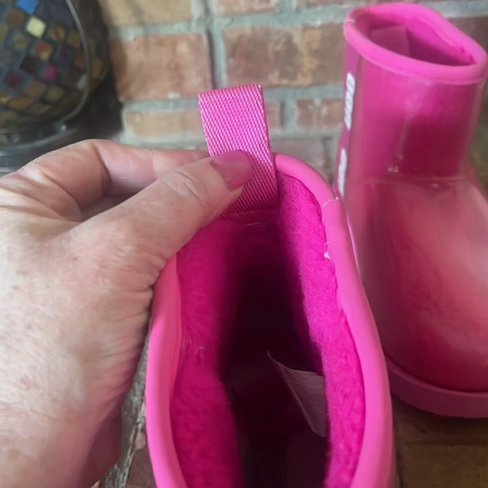 UGG Waterproof Classic Clear Mini Taffy Pink Sheepskin Fur Lined Boots